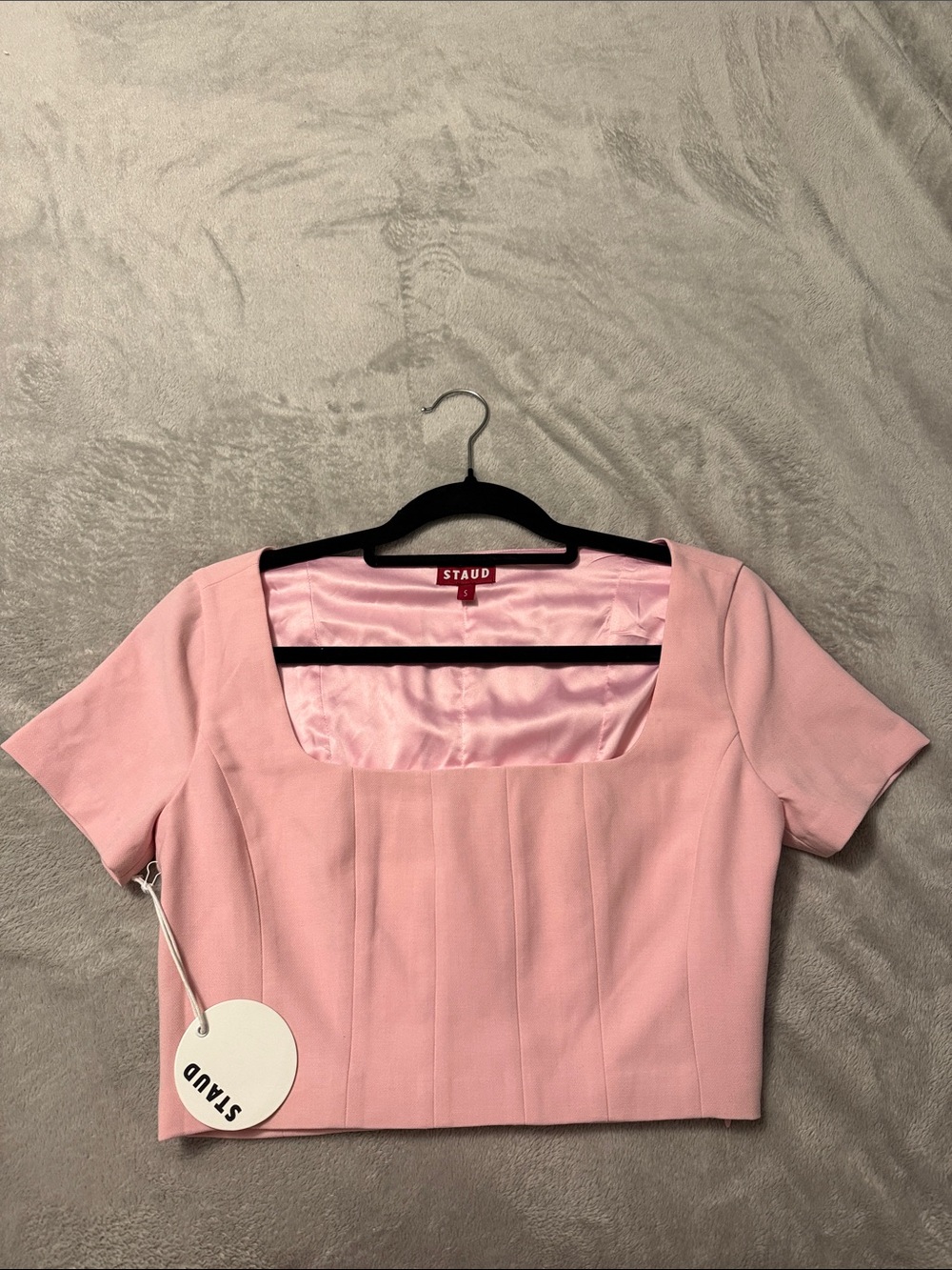 STAUD Blush Pink Square-Neck Crop Top